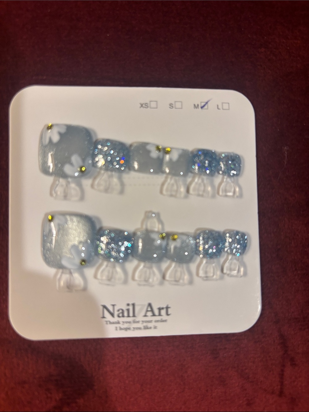 Silver Glitter & Light Blue Kids Press-On Toenail Set